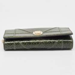 Dior Green Crackled Patent Leather Diorama Wallet On Chain