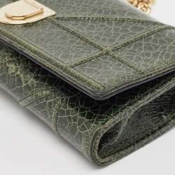 Dior Green Crackled Patent Leather Diorama Wallet On Chain