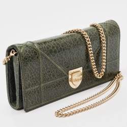 Dior Green Crackled Patent Leather Diorama Wallet On Chain