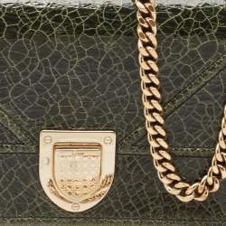 Dior Green Crackled Patent Leather Diorama Wallet On Chain