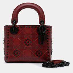 Dior Mini Embossed Calfskin Cannage Flower Studded Lady Dior Bag