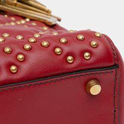 Dior Red Lambskin Cannage Mini Studded Supple Lady Dior Tote Bag