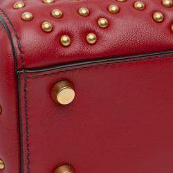 Dior Red Lambskin Cannage Mini Studded Supple Lady Dior Tote Bag