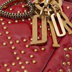 Dior Red Lambskin Cannage Mini Studded Supple Lady Dior Tote Bag