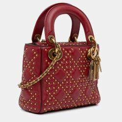 Dior Red Lambskin Cannage Mini Studded Supple Lady Dior Tote Bag