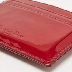 Pre Owned Dior Red Cannage Patent Leather Card Holder