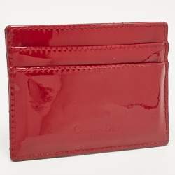 Pre Owned Dior Red Cannage Patent Leather Card Holder