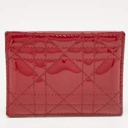 Pre Owned Dior Red Cannage Patent Leather Card Holder