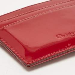 Pre Owned Dior Red Cannage Patent Leather Card Holder