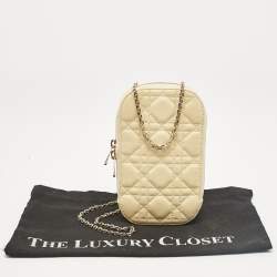Pre Owned Dior Yellow Cannage Leather Lady Dior Phone Holder with Chain