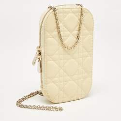 Pre Owned Dior Yellow Cannage Leather Lady Dior Phone Holder with Chain
