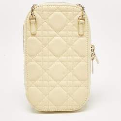 Pre Owned Dior Yellow Cannage Leather Lady Dior Phone Holder with Chain