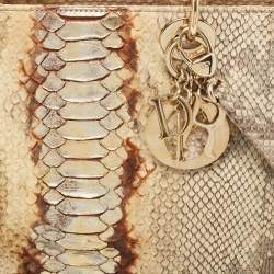 Pre Owned Dior Gold/Beige Python Large Lady Dior Tote