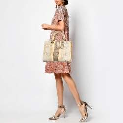 Pre Owned Dior Gold/Beige Python Large Lady Dior Tote