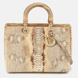 Pre Owned Dior Gold/Beige Python Large Lady Dior Tote