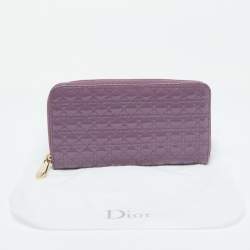 Dior Purple Cannage Patent Leather Lady Dior Zip Around Wallet