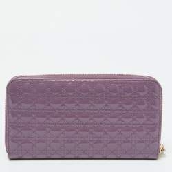 Dior Purple Cannage Patent Leather Lady Dior Zip Around Wallet