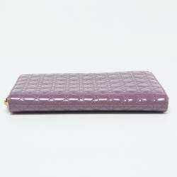 Dior Purple Cannage Patent Leather Lady Dior Zip Around Wallet