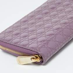 Dior Purple Cannage Patent Leather Lady Dior Zip Around Wallet