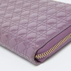 Dior Purple Cannage Patent Leather Lady Dior Zip Around Wallet