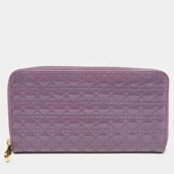 Dior Purple Cannage Patent Leather Lady Dior Zip Around Wallet