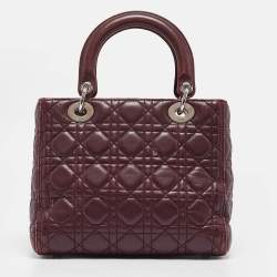 Dior Burgundy Cannage Leather Medium Lady Dior Tote