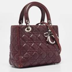 Dior Burgundy Cannage Leather Medium Lady Dior Tote