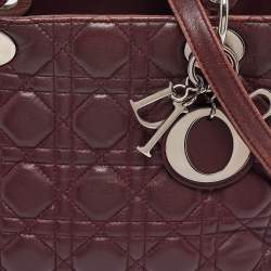 Dior Burgundy Cannage Leather Medium Lady Dior Tote