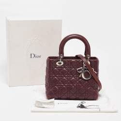 Dior Burgundy Cannage Leather Medium Lady Dior Tote