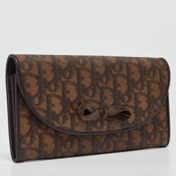 Pre Owned Dior Dark Brown Diorissimo Coated Canvas Vintage Bow Continental Wallet