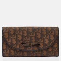 Pre Owned Dior Dark Brown Diorissimo Coated Canvas Vintage Bow Continental Wallet