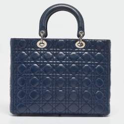 Dior Dark Blue Cannage Leather Large Lady Dior Tote