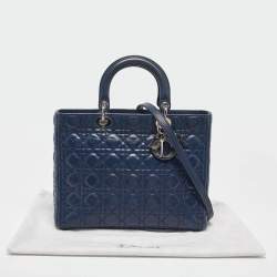 Dior Dark Blue Cannage Leather Large Lady Dior Tote