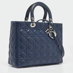 Dior Dark Blue Cannage Leather Large Lady Dior Tote