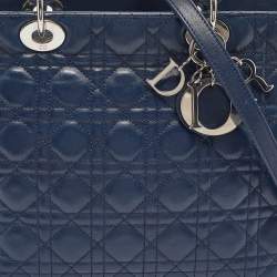 Dior Dark Blue Cannage Leather Large Lady Dior Tote