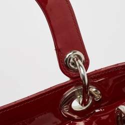 Pre Owned Dior Red Cannage Patent Leather Medium Lady Dior Tote