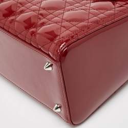 Pre Owned Dior Red Cannage Patent Leather Medium Lady Dior Tote