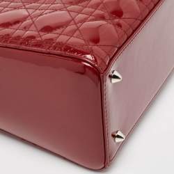 Pre Owned Dior Red Cannage Patent Leather Medium Lady Dior Tote