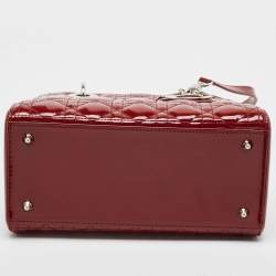 Pre Owned Dior Red Cannage Patent Leather Medium Lady Dior Tote