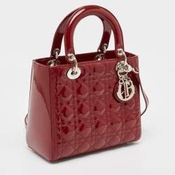 Pre Owned Dior Red Cannage Patent Leather Medium Lady Dior Tote