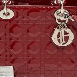 Pre Owned Dior Red Cannage Patent Leather Medium Lady Dior Tote
