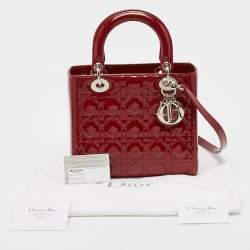 Pre Owned Dior Red Cannage Patent Leather Medium Lady Dior Tote