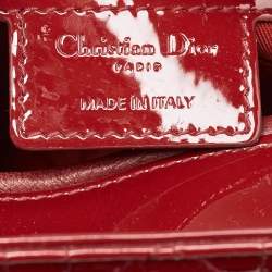 Pre Owned Dior Red Cannage Patent Leather Medium Lady Dior Tote
