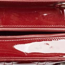 Pre Owned Dior Red Cannage Patent Leather Medium Lady Dior Tote