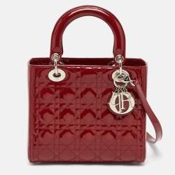 Pre Owned Dior Red Cannage Patent Leather Medium Lady Dior Tote