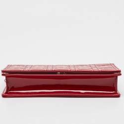 Pre Owned Dior Red Cannage Patent Leather Lady Dior Chain Clutch