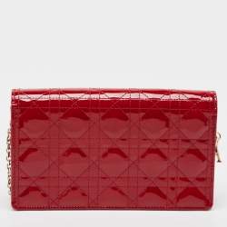 Pre Owned Dior Red Cannage Patent Leather Lady Dior Chain Clutch