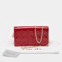 Pre Owned Dior Red Cannage Patent Leather Lady Dior Chain Clutch