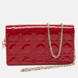 Pre Owned Dior Red Cannage Patent Leather Lady Dior Chain Clutch
