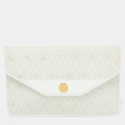 Pre Owned Dior Off White Honeycomb Monogram Coated Canvas and Leather Clutch